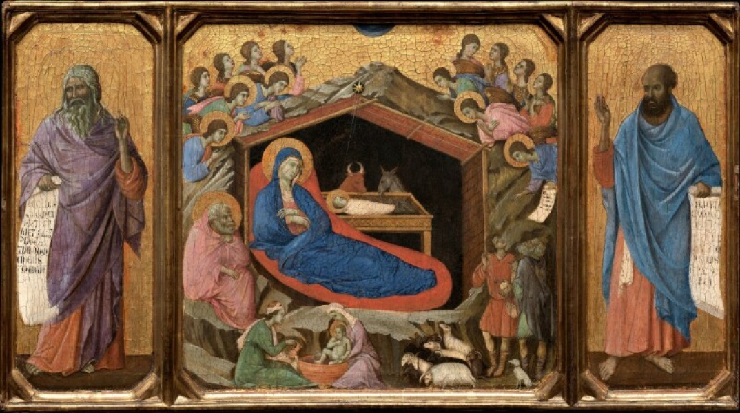 Duccio di Buoninsegna - La Natività con i profeti Isaia ed Ezechiele
